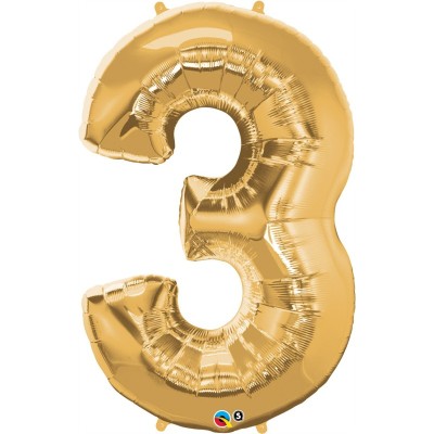Number 3  - gold foil balloon in a package