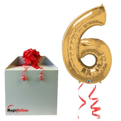 Number 6  - gold foil balloon in a package