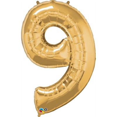 Broj 9 - zlatni balon od folije u pakiranju