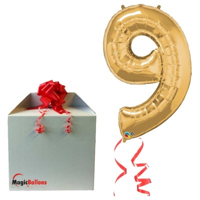 Zahl 9 - gold Folienballon in Paket