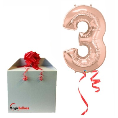 Number 3 - rose gold foil balloon in a package