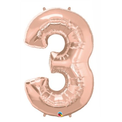 Number 3 - rose gold foil balloon in a package