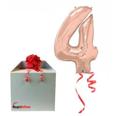 Zahl 4 - rose gold Folienballon in Paket