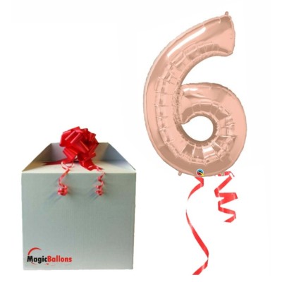 Zahl 6 - rose gold Folienballon in Paket