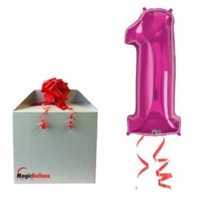 Zahl 1 - magenta Folienballon in Paket