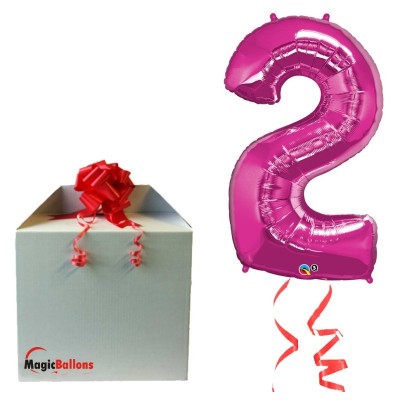 Zahl 2 - magenta Folienballon in Paket