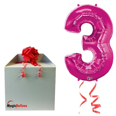 Number 3 - magenta foil balloon in a package
