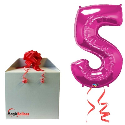 Number 5 - magenta foil balloon in a package