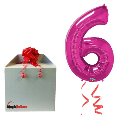 Number 6 - magenta foil balloon in a package