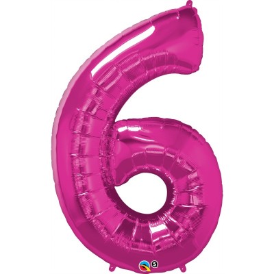 Number 6 - magenta foil balloon in a package