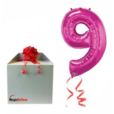 Zahl 9 - magenta Folienballon in Paket