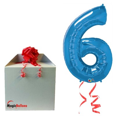 Zahl 6 - blau Folienballon in Paket
