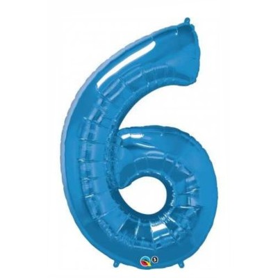 Zahl 6 - blau Folienballon in Paket