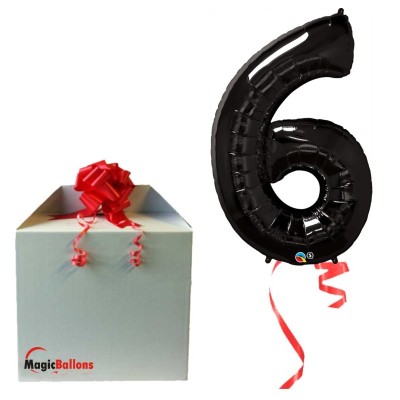Broj 6 - crna balon od folije u pakiranju