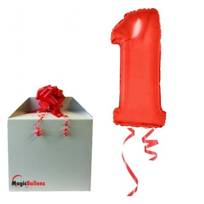 Zahl 1 - rot Folienballon in Paket
