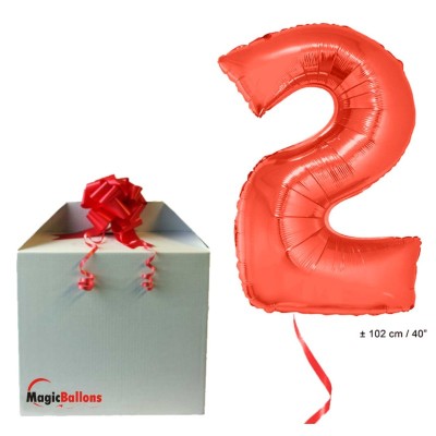 Zahl 2 - rot Folienballon in Paket