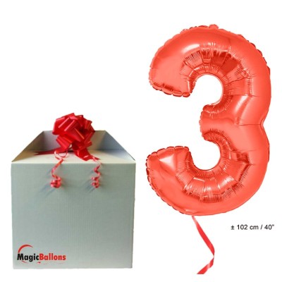 Zahl 3 - rot Folienballon in Paket