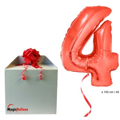 Zahl 4 - rot Folienballon in Paket