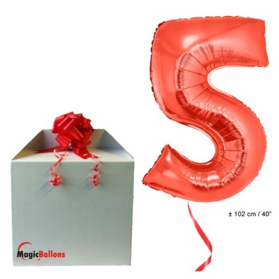 Zahl 5 - rot Folienballon in Paket