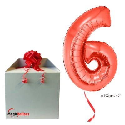 Zahl 6 - rot Folienballon in Paket