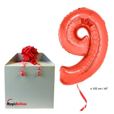 Zahl 9 - rot Folienballon in Paket