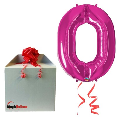 Zahl 0 - magenta Folienballon in Paket