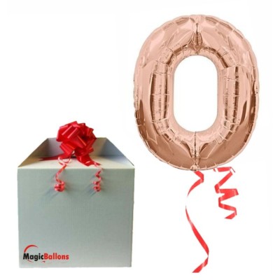 Zahl 0 - rose gold Folienballon in Paket