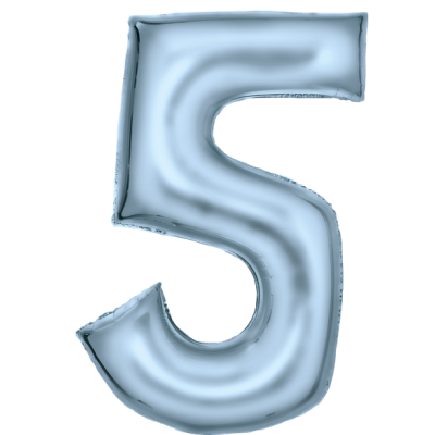 Number 5 - silk pastel blue foil balloon in a package