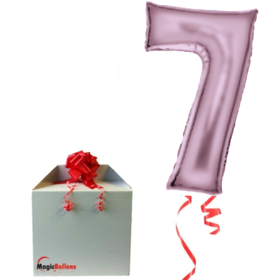 Number 7 - silk pastel pink  foil balloon in a package