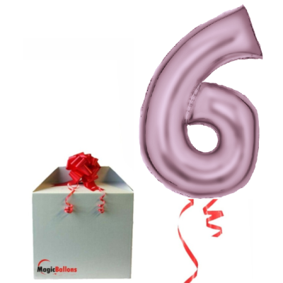 Number 6 - silk pastel pink foil balloon in a package