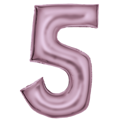 Number 5 - silk pastel pink foil balloon in a package