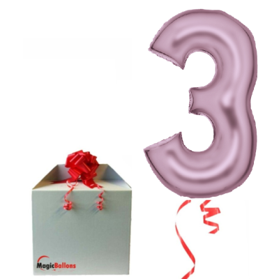 Številka 3 - pastelno roza folija balon v paketu