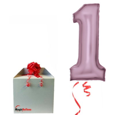 Zahl 1 - pastel silk pink Folienballon in Paket