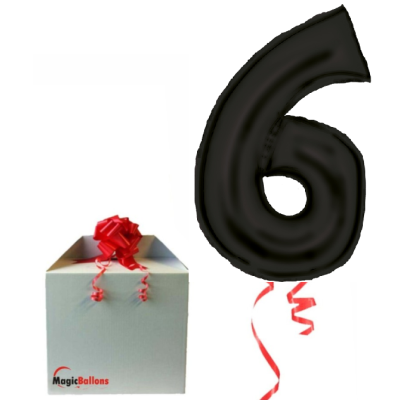 Number 6 - silk lustre black foil balloon in a package