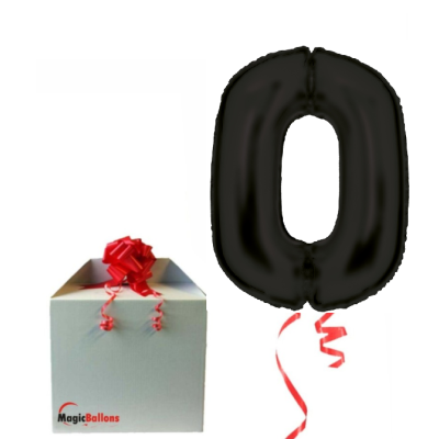 Number 0 - silk lustre black foil balloon in a package