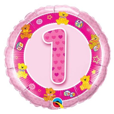 Age 1 Pink Teddy bears - Folienballon