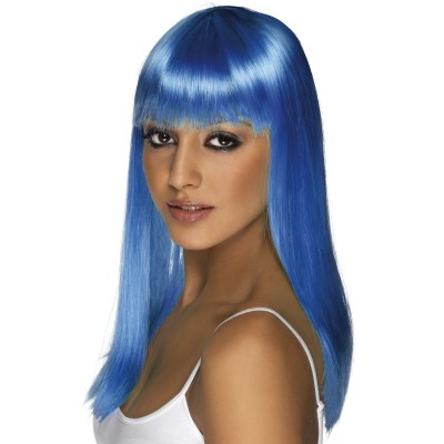 Neon wig blue - long