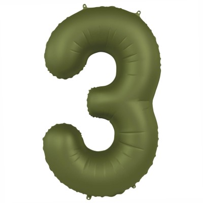 Number 3 - 86cm - matt Olive Green foil balloon