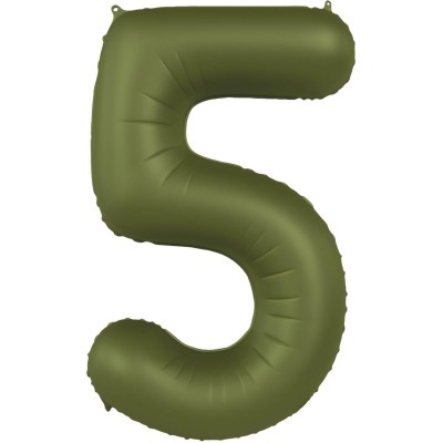 Number 5 - 86cm - matt Olive Green foil balloon