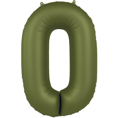 Number 0 - 86cm - matt Olive Green foil balloon