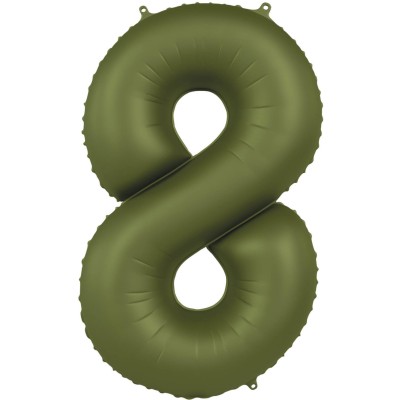 Number 8 - 86cm - matt Olive Green foil balloon