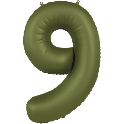 Number 9 - 86cm - matt Olive Green foil balloon