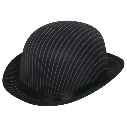 Black pinstripe bowler hat