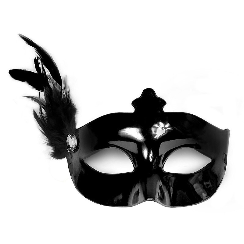 Črna maska s peres