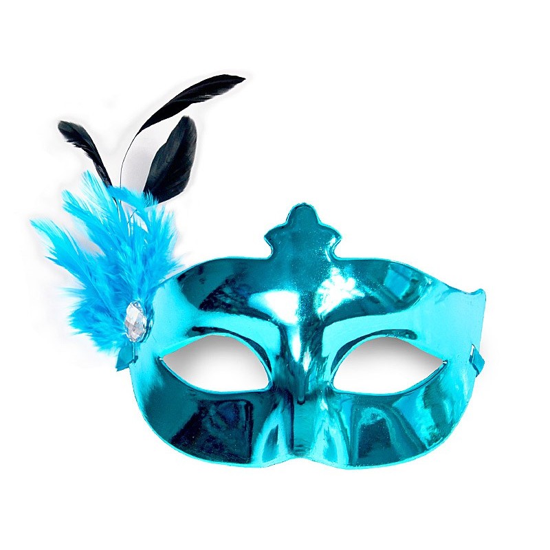 Turquoise mask with feather