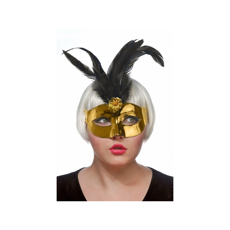 Gold mask with feather