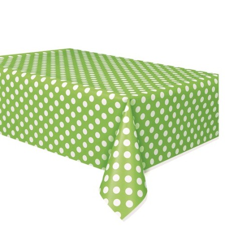 Lime green polka dot tablecover
