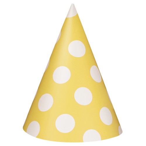Yellow polka party hats