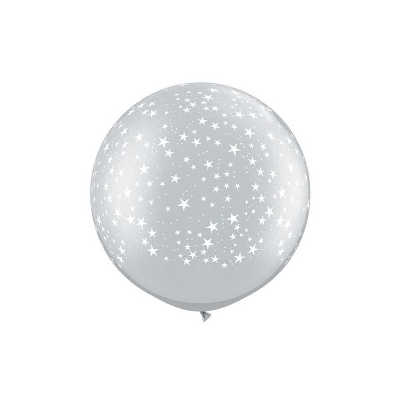 Große bedruckte Ballon mit Sterne - silber