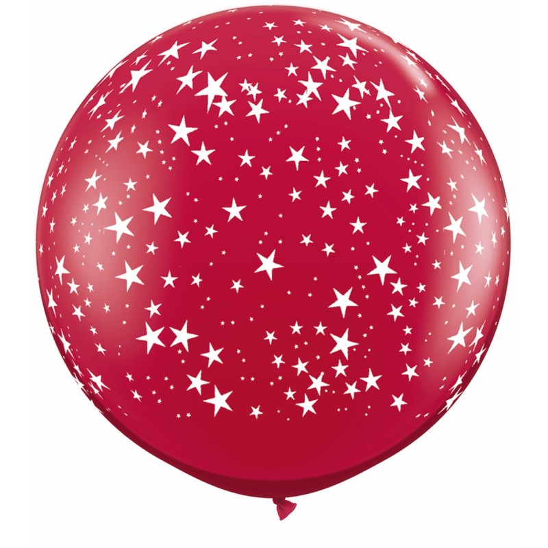 Große bedruckte Ballon mit Sterne - rubinrot